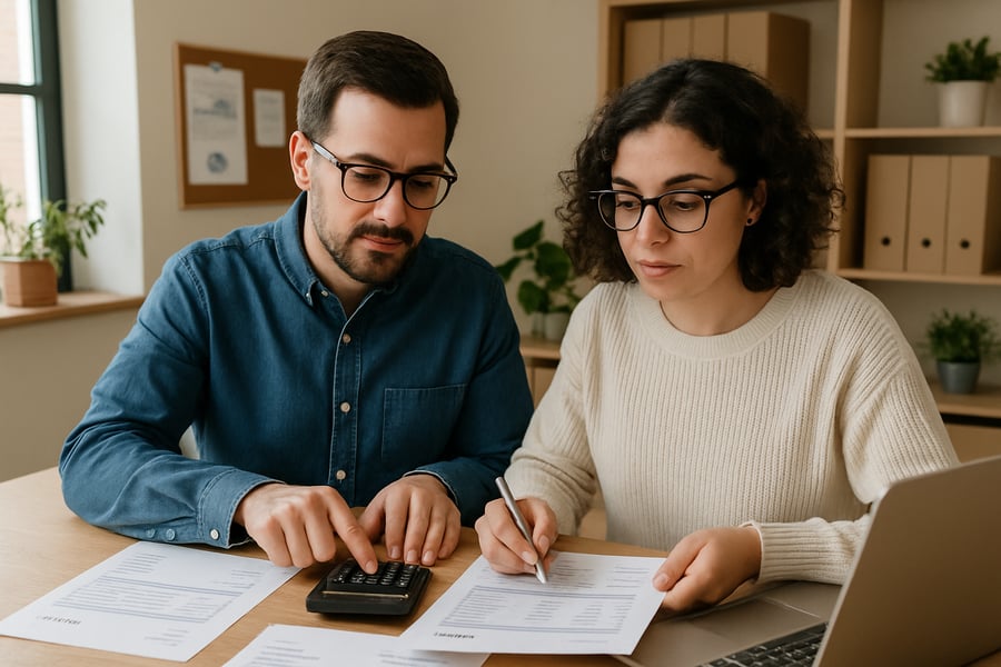 Small business owner reviewing financial documents with a bookkeeper Small business owner reviewing financial documents with a bookkeeper